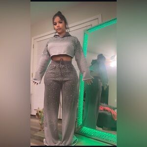 Gray Embellished Women's jogging suit